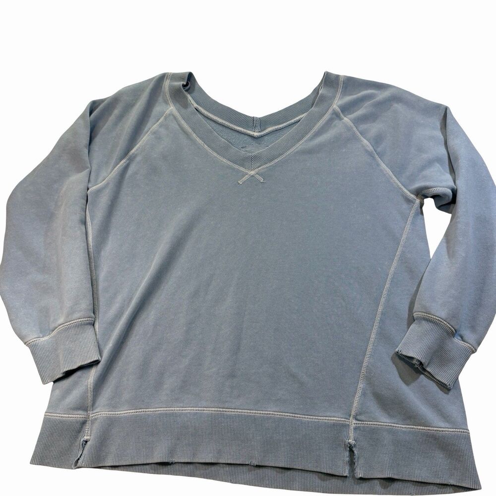 AERIE Sweatshirt Women's Medium Blue Oversized V-Neck Pullover Slouchy Lagenlook